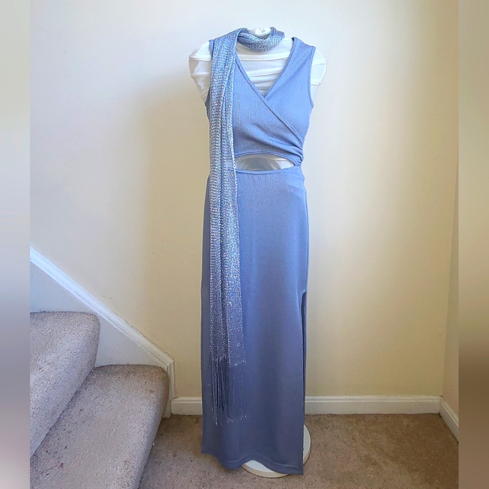 Steel Blue Cut Out Maxi Dress